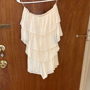 Express Ivory Textured Strapless Romper